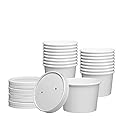 GUSTO 8 oz. White Paper Food Containers with Vented Lids [25 Count] To Go Hot Soup Bowls, Disposable Ice Cream Cups, Ideal for Hot and Cold Foods