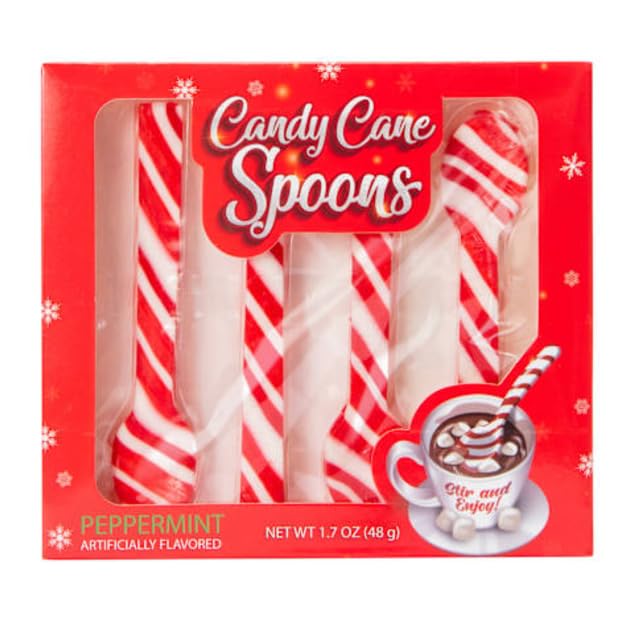 Peppermint Edible Candy Cane Spoons, 24 Count, 6 Boxes of 4 Spoons Each, Holiday Drink Stirrers, Stocking Stuffers