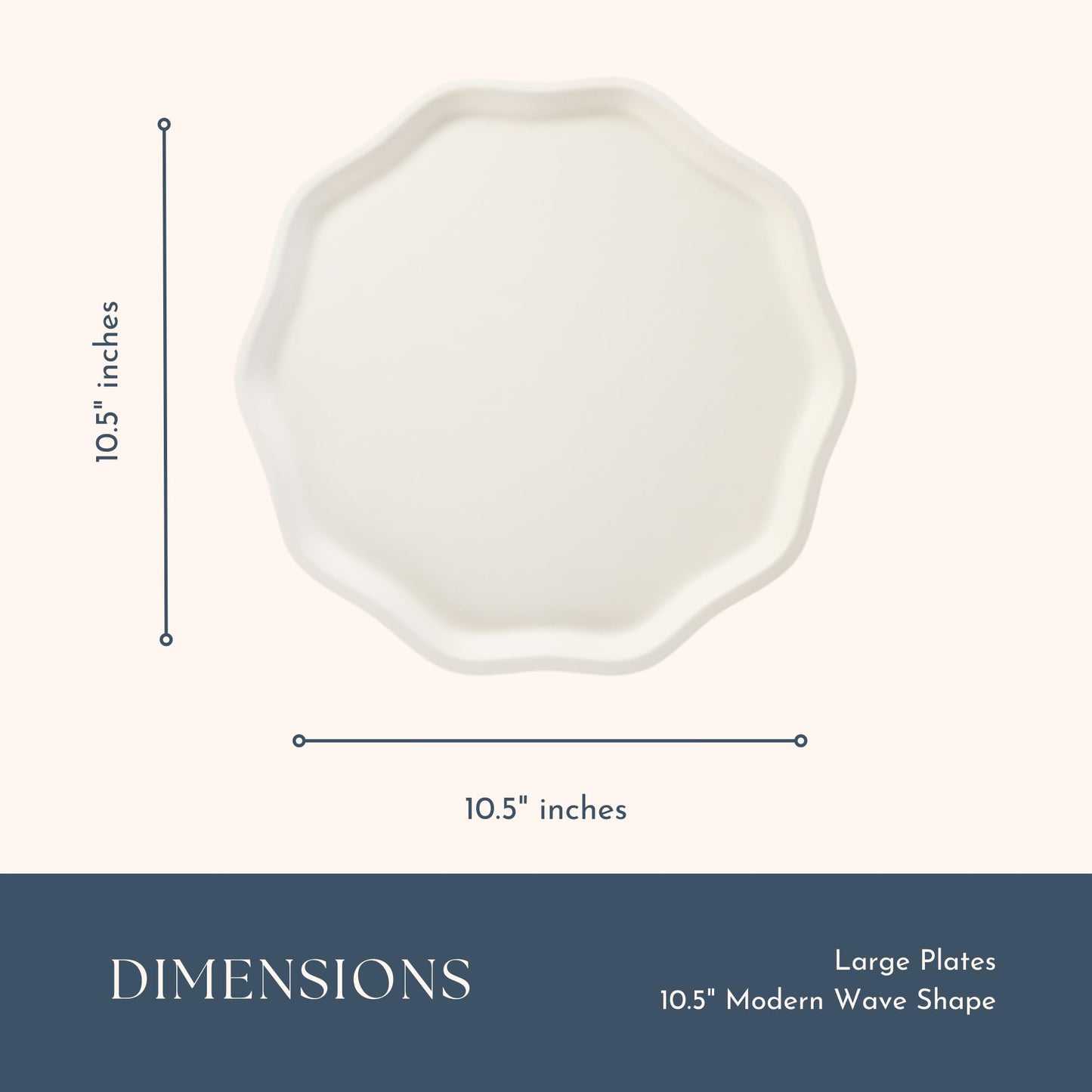Bonjour Fte French Crme Compostable Dinner Plates | Sturdy Disposable Plates for Baby & Bridal Showers | Premium 10.5" Large Size, Pack of 8 |