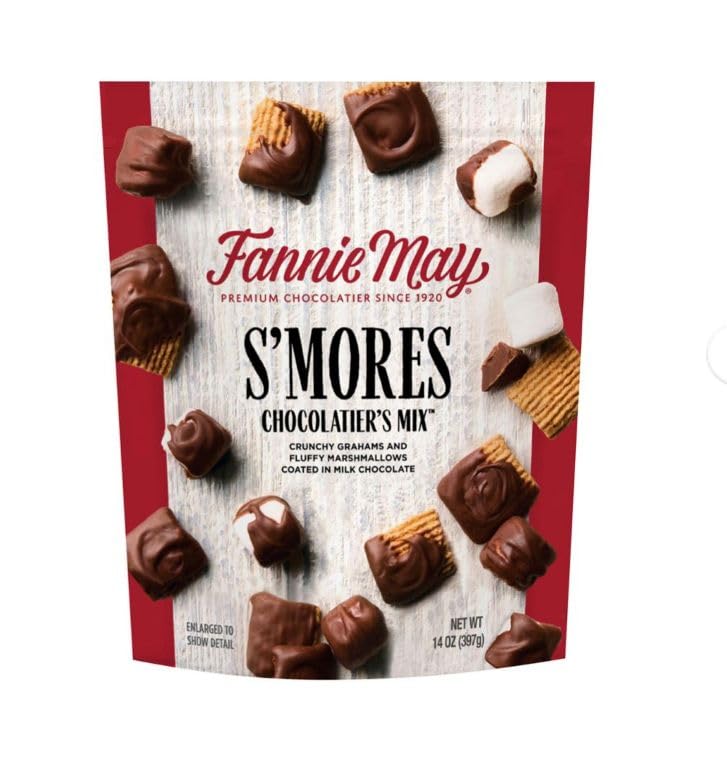 Fannie May S'Mores Chocolatier's Mix, Milk Chocolate Coated Graham Crackers and Marshmallows, 14 oz, 1 Bag