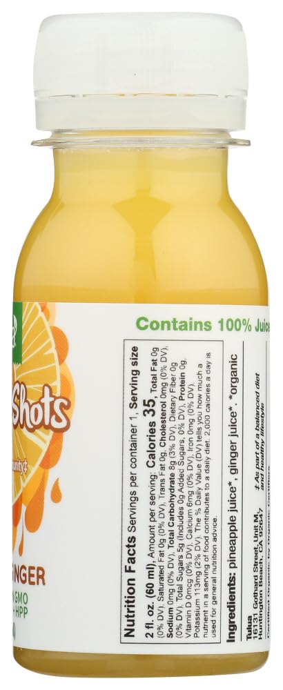 Tulua Ginger Shots - Organic Cold Pressed Ginger and Pineapple Juice, 12-Pack