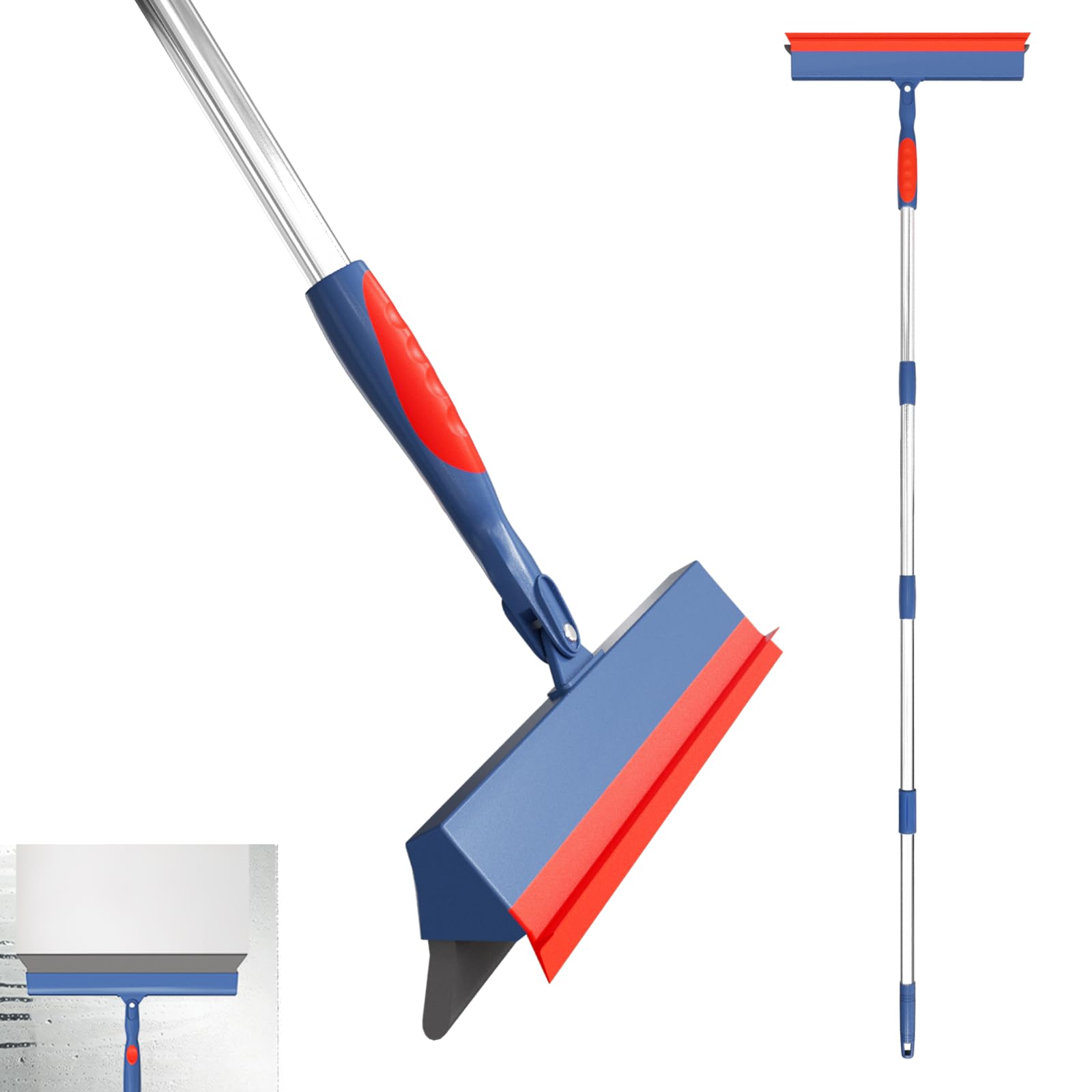 FibreDeep Floor Squeegee for Concrete Floor, 15.8" Large Heavy Duty Squeegee for Floor with 60" Adjustable Handle, 2-in-1 Silicone & EVA Blade