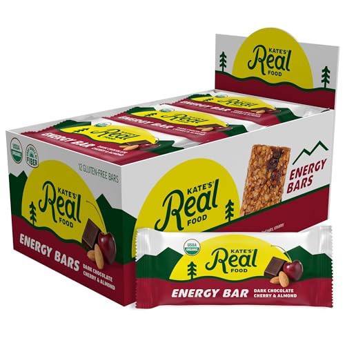 Kate’s Real Food Organic Granola Bars - Dark Chocolate Cherry & Almond (2.2 oz, Pack of 12) - Organic Energy Bars Made with Gluten Free Oats - Non