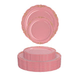 Exquisite 60 Pcs Disposable Plastic Plates | Victorian Design Premium Disposable Plates | 9 inch. Pink & Gold China Like Plastic Plates For Parties