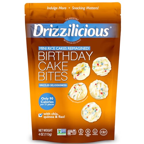 Drizzilicious Mini Flavored Rice Cakes Birthday Cake - Rice Crisps, Healthy Snack for Adults and Kids, Vegan, Gluten Free Snack, Allergen Free, Only