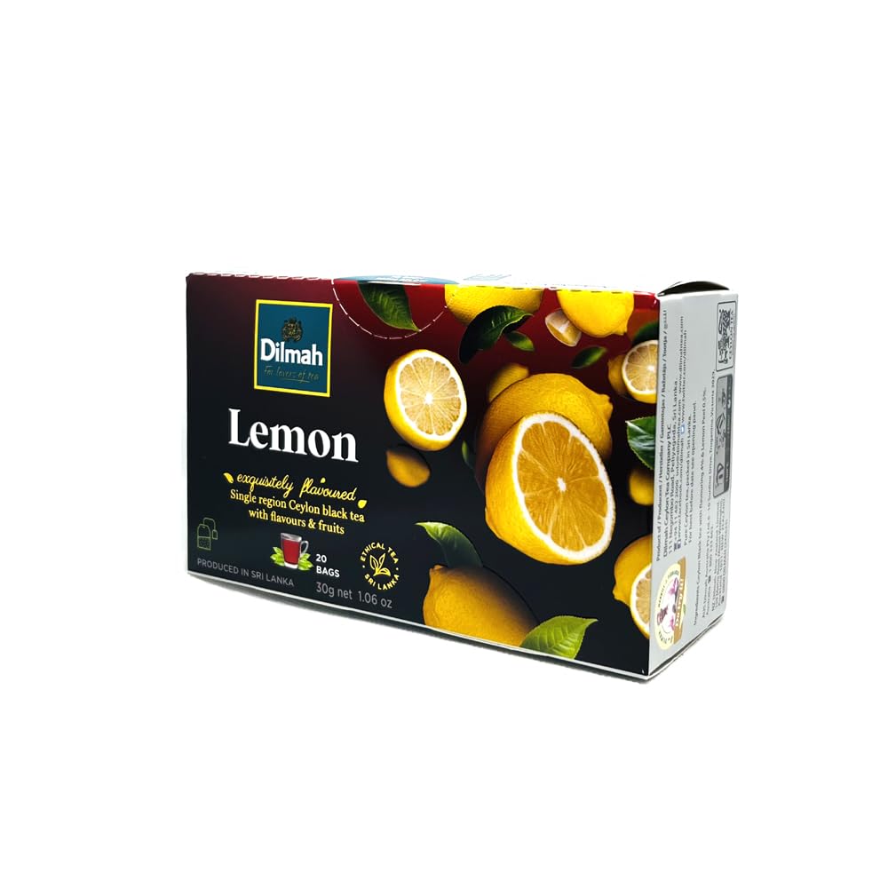 Dilmah Lemon Flavored Black Tea - Pure Ceylon Black Tea with Flavor of Real Lemon - 20 Tea Bags