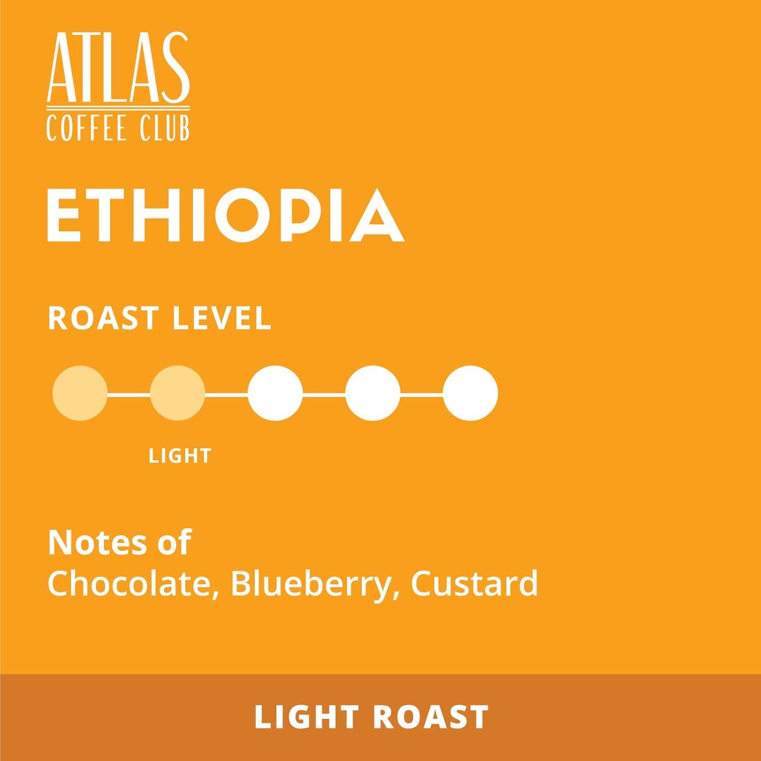 Atlas Coffee Club Coffee Pods - Light Roast, Single-Origin Ethiopia, 72 Count - Compatible with Keurig K-Cup Brewers - 100% Recyclable, Premium
