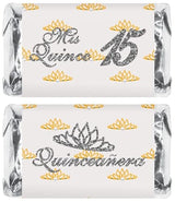 Mis Quince Miniature Candy Bar Wrapper, Quinceanera Mini Chocolate Bar Stickers for 15 Birthday Party, Table Top Event Decorations, (Set of 60) Candy