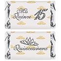 Mis Quince Miniature Candy Bar Wrapper, Quinceanera Mini Chocolate Bar Stickers for 15 Birthday Party, Table Top Event Decorations, (Set of 60) Candy