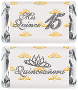 Mis Quince Miniature Candy Bar Wrapper, Quinceanera Mini Chocolate Bar Stickers for 15 Birthday Party, Table Top Event Decorations, (Set of 60) Candy