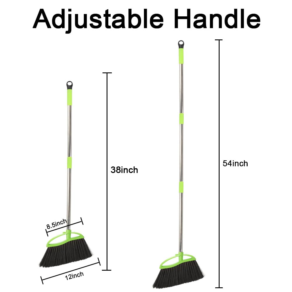 Soft Bristles Green Angle Broom with Long Handle Indoor Sweeping Broom for Home Kitchen Hardwood Floor Cleaning