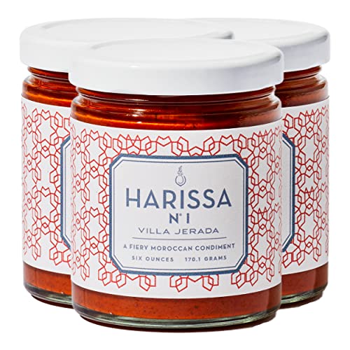 Villa Jerada, Harissa, 6 oz Fiery Moroccan Condiment, Impart The Perfect Amount of Savory, Tang, and Spice to Any Meal (HARISSA - 3 JARS)