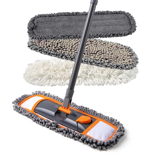 CLEANHOME Mops for Floor Cleaning with 3 Different Washable Pads and Extendable 55” Long Handle, Multifunction Dust Mop for Hardwood,Marble,Tile Floor