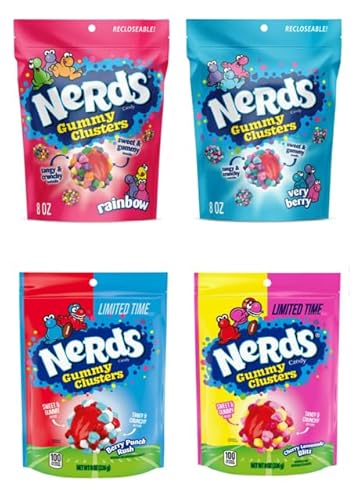 The Bundl'd Bunch Company Nerds Gummy Clusters Holiday Bundle - (Rainbow, Very Berry, and more) - Crunchy + Gummy Texture Candy Bundle (Original