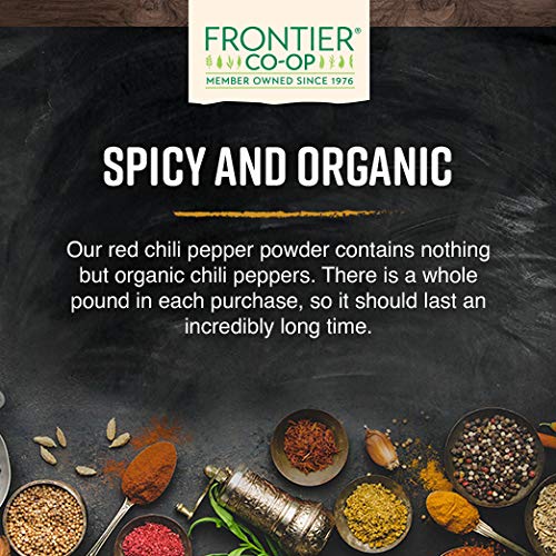 Frontier Co-op Organic Chili Powder, 1 lb Bulk Bag - Medium Roasted Red Chili Powder - Kosher, Non-Irradiated - Ground Capsicum Annuum for Cooking