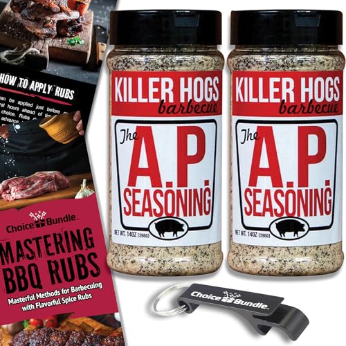 Killer Hogs AP Seasoning All Purpose Premium Barbecue Rub 2 pk (28 oz) + BBQ Guide & Bottle Opener (4 Items)!