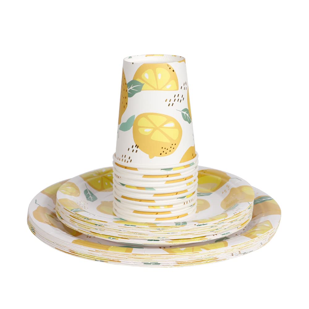 Geeklife Gold Lemon Paper Plates, 7 inch Decorative Floral Fruit Disposable Party Dessert Plates, 20 count
