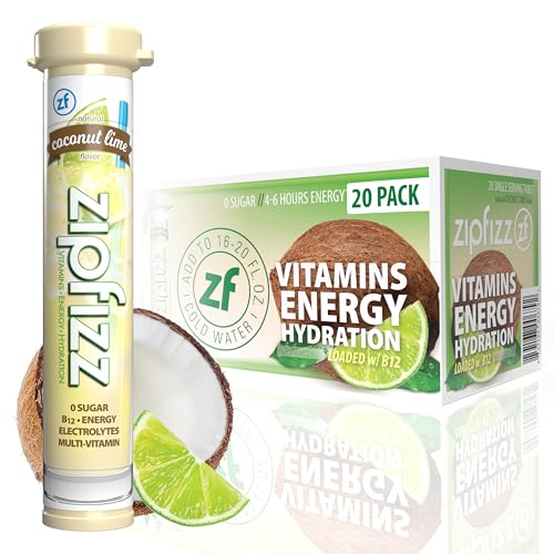 Zipfizz Daily Energy Drink Powder, Coconut Lime, 20 Pack | 3-in-1 Sustained Energy, Rapid Hydration, and Essential Vitamins | Sugar-Free | Electrolyte