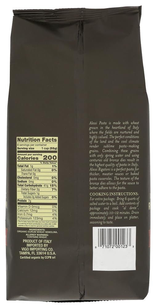 Alessi Itlaian Organic Rigatoni, 1 Pound (Pack of 12)