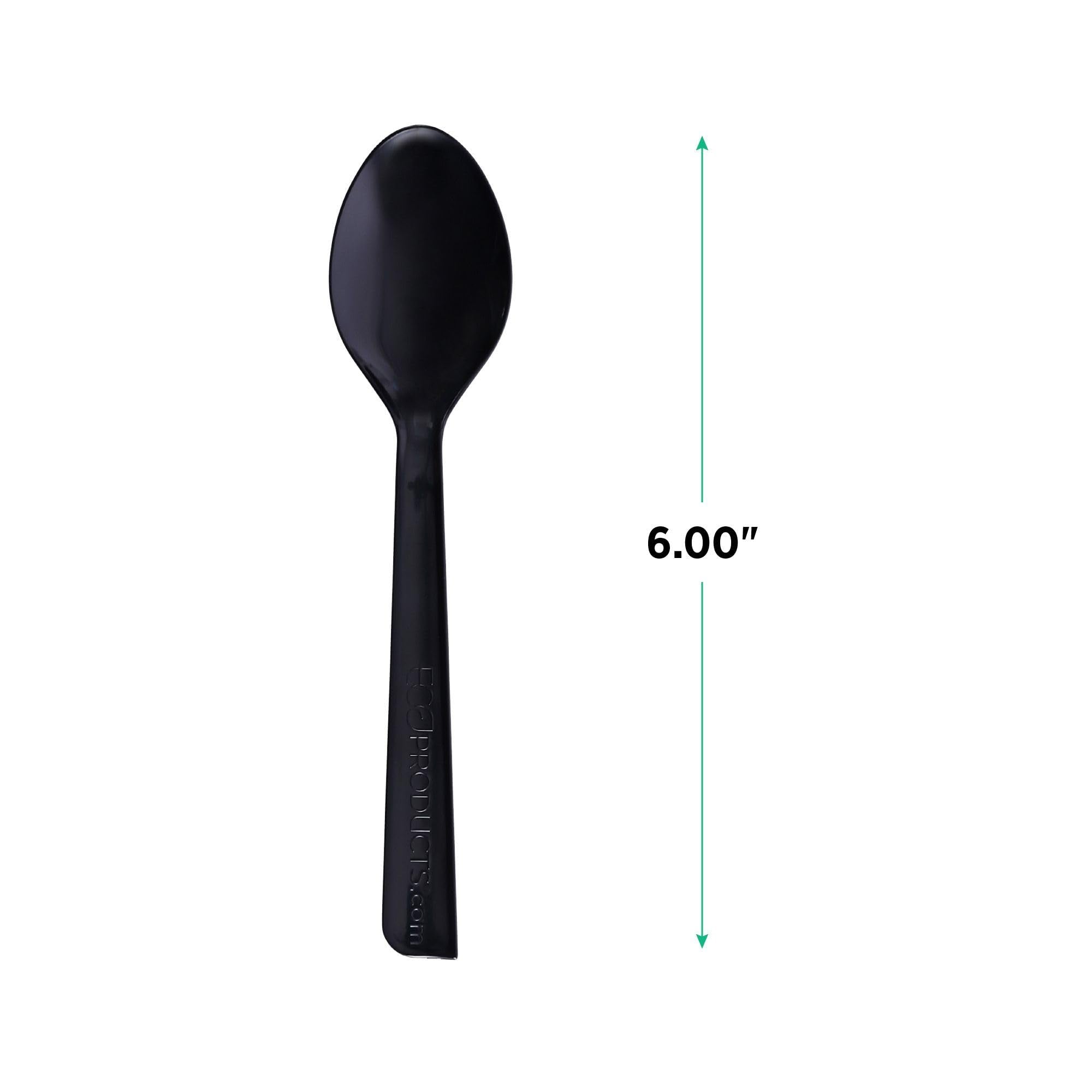 Eco-Products Recycled Plastic 6" Spoons, Case of 1000, 100% Post-Consumer Recycled Content Cutlery, Black Spoon, Heat Tolerance of 180° F, No Virgin