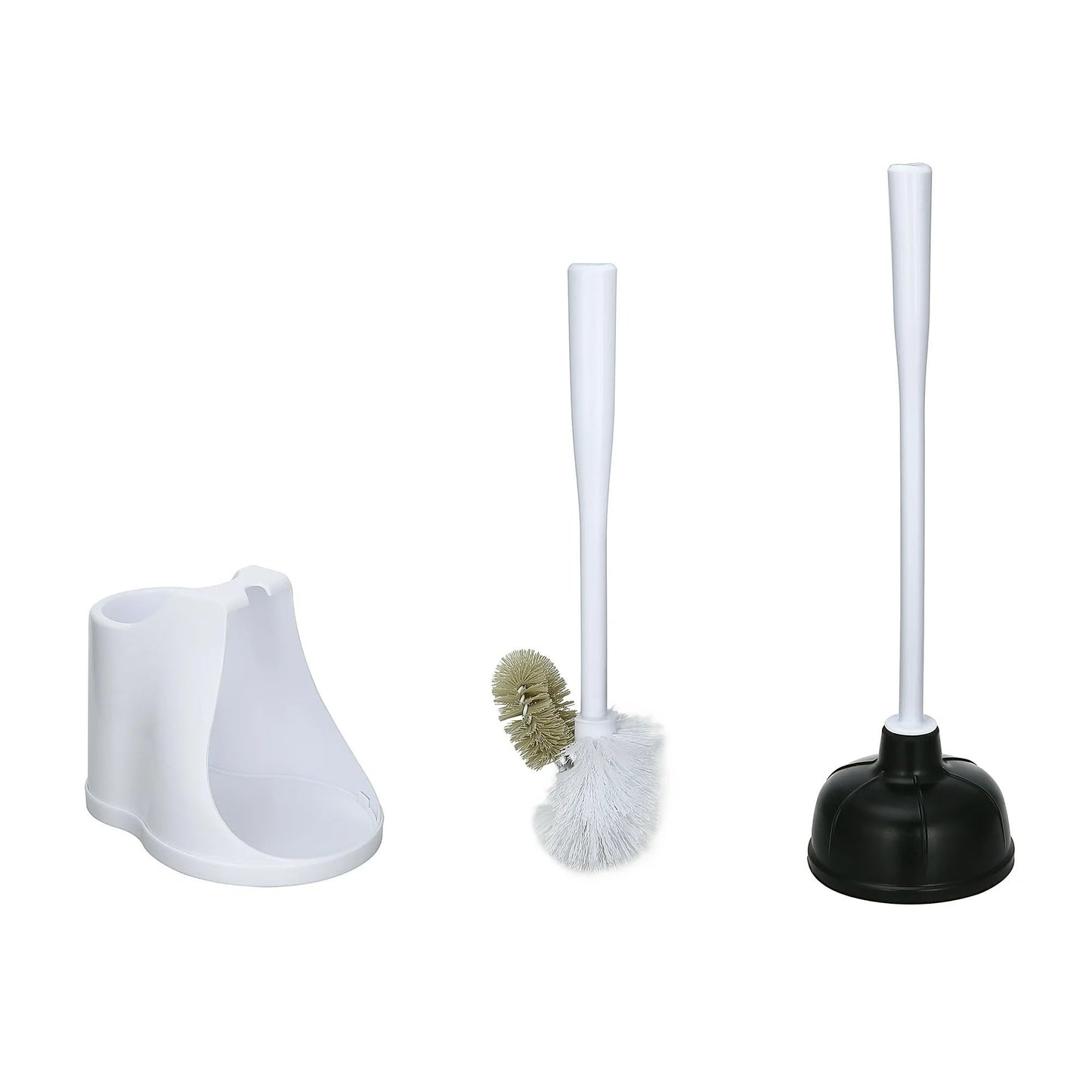 Toilet Plunger and Brush Set with Holder, 2-in-1 Heavy Duty Toilet Plunger & Durable Bowl Brush Combo, Bathroom Cleaning Kit with Modern Caddy Stand
