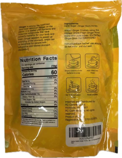 Apexy Instant Ginger Honey Crystal 18g X 24 Sachets (Original)