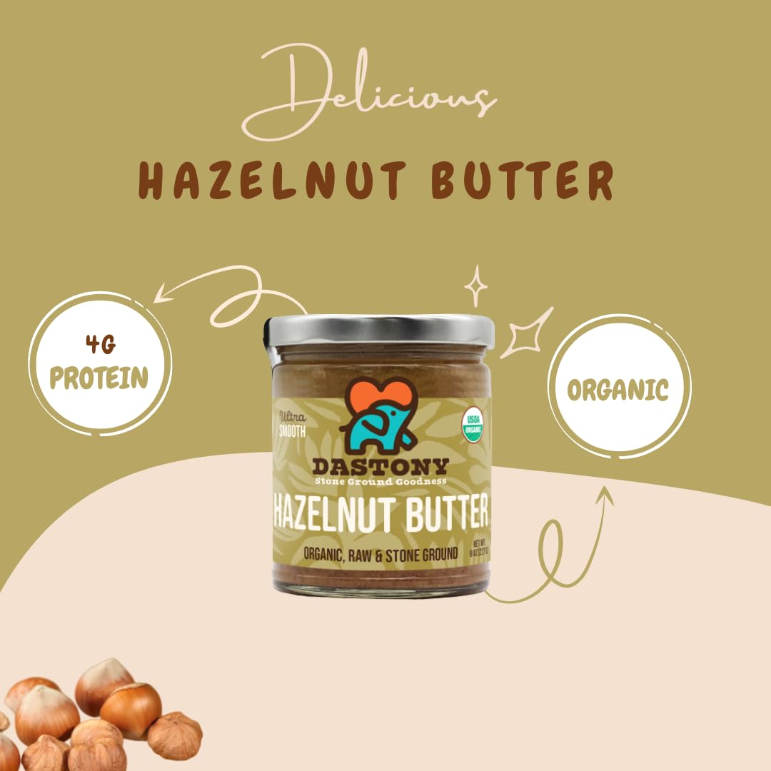 Dastony Organic Raw Hazelnut Butter, 8 oz | Only One Ingredient | Vegan, Paleo and Keto Friendly, Non GMO, Gluten-free - Pack of 1