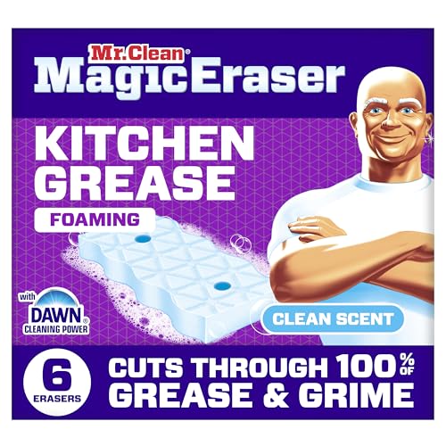 Mr. Clean Magic Eraser Foaming Sponge, Kitchen Grease Eraser, Dawn Cleaning Power, Oven Cleaner, Clean Scent, 6ct