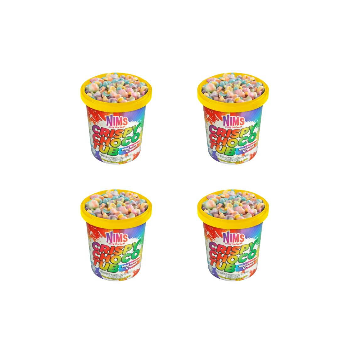 NIMS Crispy Choco Tub - Mixed Milk Chocolate & Crunchy Snack, Sweet Party Treat, Multi-Flavor Treat, 8.82 oz (250 gm), pack of 4 (Mini Rainbow Crunch)