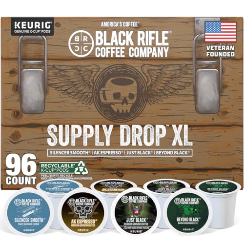 Black Rifle Coffee Company Supply Drop Variety Pack (96 Count of K Cups) - Silencer Smooth (Light), AK-47 (Medium), Just Black (Medium) & BeyondBlack