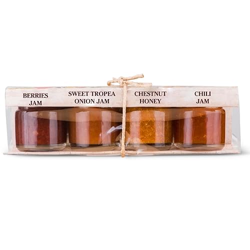 Artigiani dei Sapori “La Formaggeria” Cheese Condiment 4-Pack - Sweet Tropea Onion Jam, Chili Jam, Chestnut Honey & Mixed Berries Jam (1.3 oz x 4)