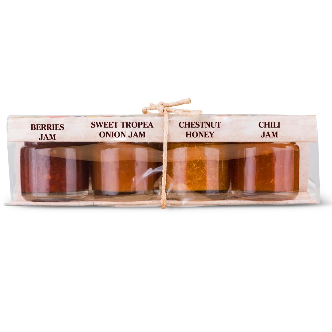 Artigiani dei Sapori “La Formaggeria” Cheese Condiment 4-Pack - Sweet Tropea Onion Jam, Chili Jam, Chestnut Honey & Mixed Berries Jam (1.3 oz x 4)