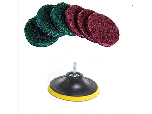 DUOSHIDA 5 Inch Drill Powered Brush Tile Scrubber Scouring Pads Cleaning Kit, 2 Different Stiffness, 5-Inch Disc Pad Holder with 6 Scrubbing Pads