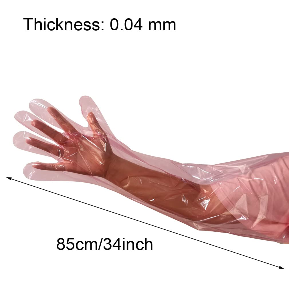 BUBQD 50PCS Veterinary Artificial Insemination Gloves Long Rectal Breeder Sleeve Disposable Gloves 34 Inch Calving Field Dressing Shoulder
