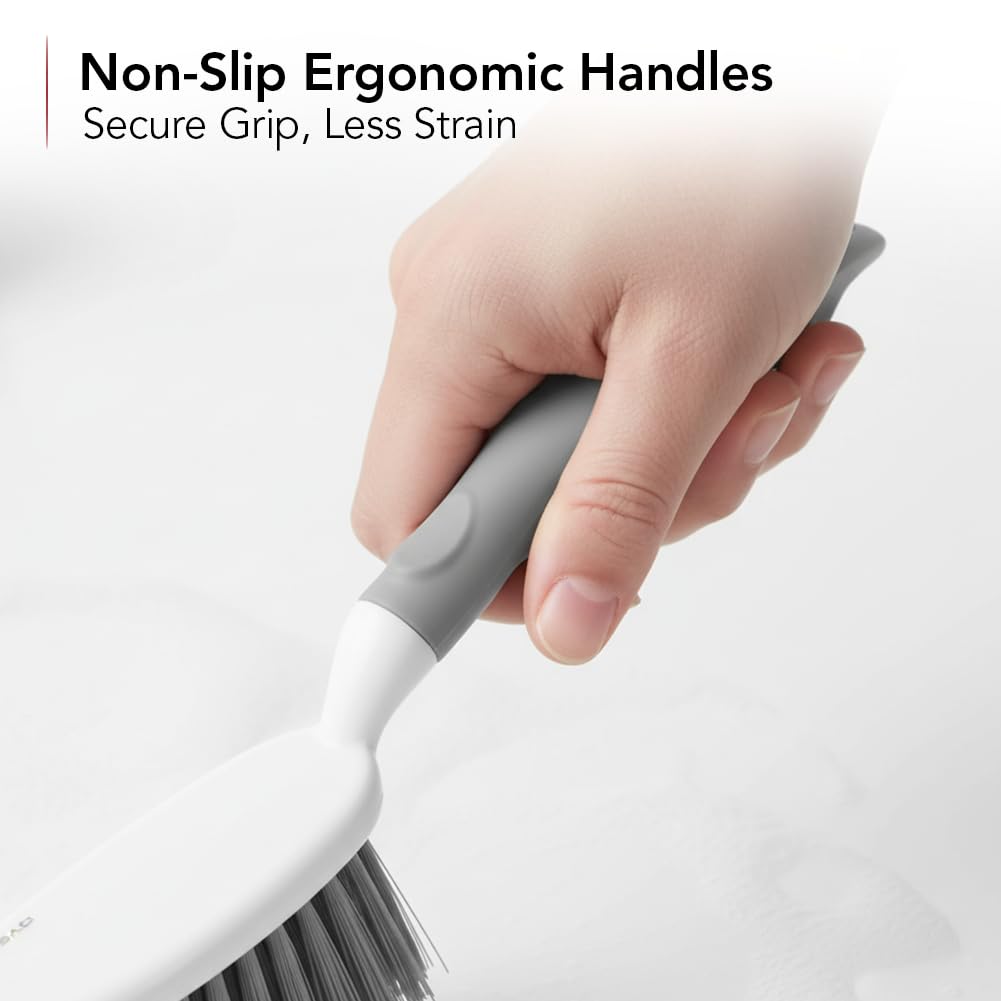 OVENTE Multipurpose Household Cleaning Kit, Deep Cleaning Brush Set with Wiper & Dustpan, Ergonomic Handle & Stiff Bristles, Ideal for Cleaning