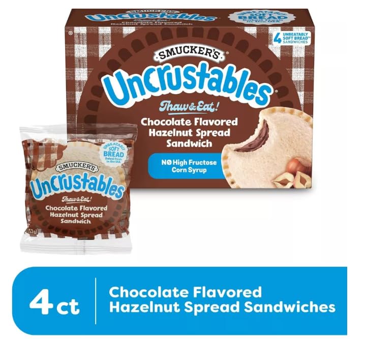 Uncrustables Frozen Chocolate Flavored Hazelnut Spread Sandwich, 4 count - Pack of 7 (total 28 pieces)