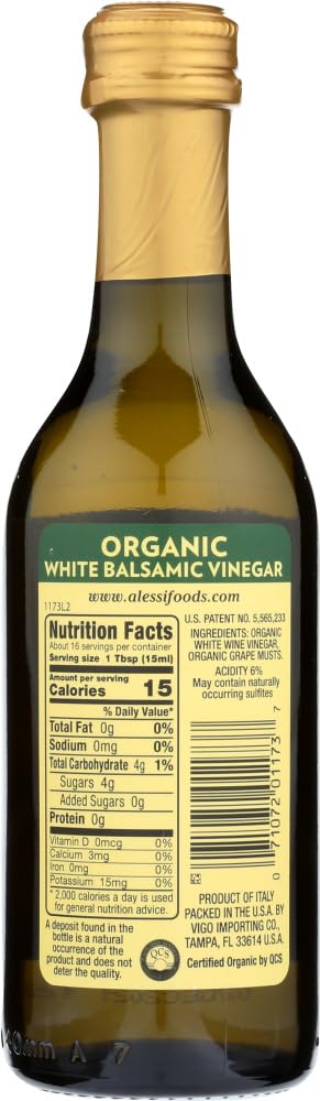 Alessi Organic White Balsamic Vinegar, 8.5 Ounce (Pack of 3)