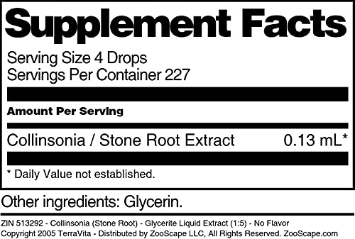 Collinsonia (Stone Root) - Glycerite Liquid Extract (1:5) - No Flavor (1 oz, ZIN: 513292) - 3 Pack