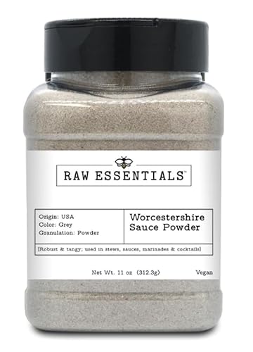 Raw Essentials Worcestershire Sauce Powder - Robust and Tangy - Elevates Stews, Sauces, Marinades, and Cocktails - Vegan - 11 Ounce