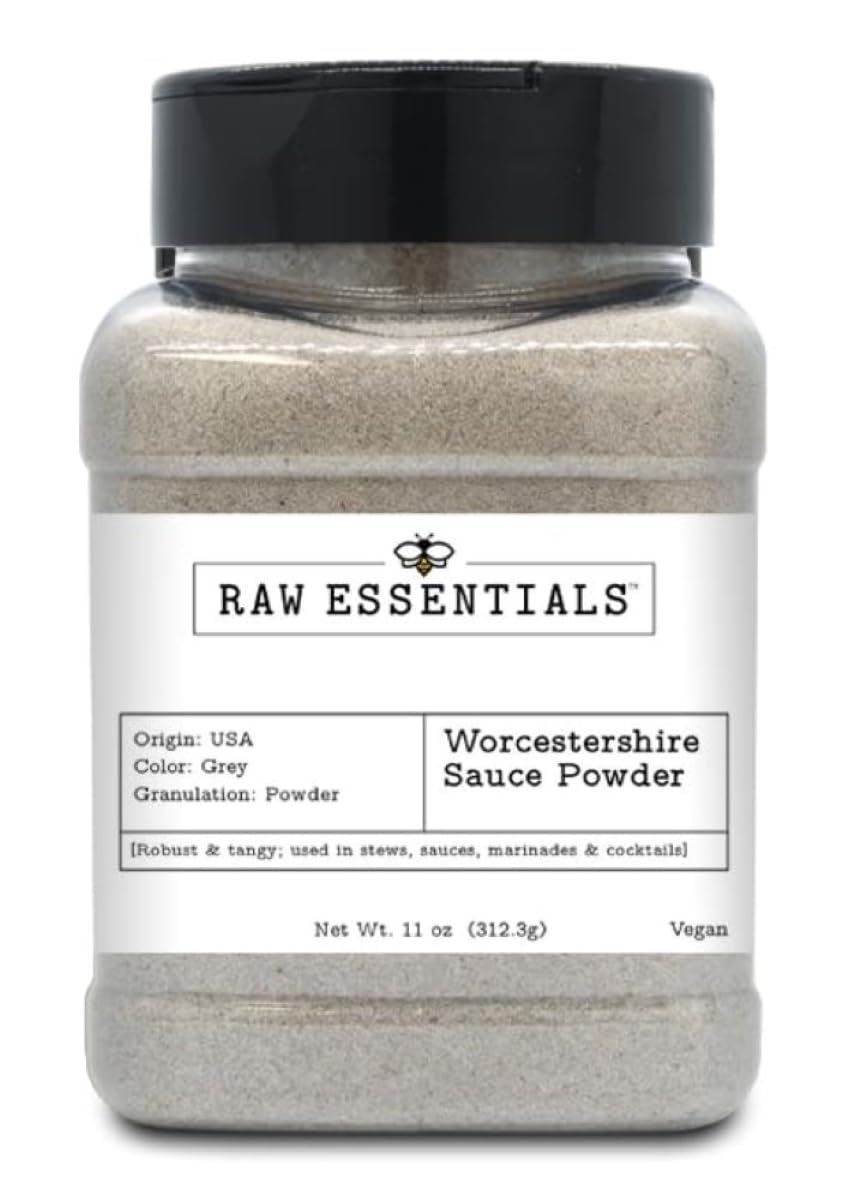 Raw Essentials Worcestershire Sauce Powder - Robust and Tangy - Elevates Stews, Sauces, Marinades, and Cocktails - Vegan - 11 Ounce