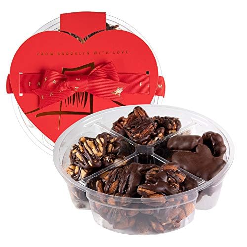Box of Caramel Chocolate Covered Nuts - Assorted Variety of Chocolate Nuts, Pecan Patties, Almond, Cashew Clusters, Kosher - Dairy Free Chocolate Gift