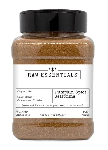 Raw Essentials Pumpkin Spice Seasoning | 7 oz Bottle | Warm & Aromatic Blend for Pies, Cakes, Lattes & More | Non-GMO, Gluten-Free, Paleo, Vegan