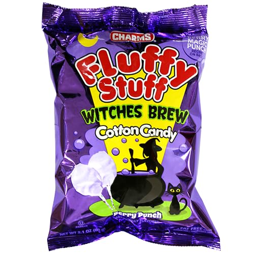Fluffy Stuff Witches Brew Cotton Candy, Berry Flavor, 2.1 oz., Pack of 6, Halloween Themed