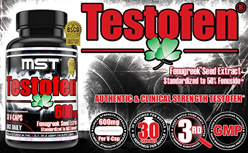 MST Testofen Supplement Twin Pack (2 Bottles of 30 Count Each) Fenugreek Seed Extract, Free Testosterone Booster, 600mg, 60 Count, Clinical Strength