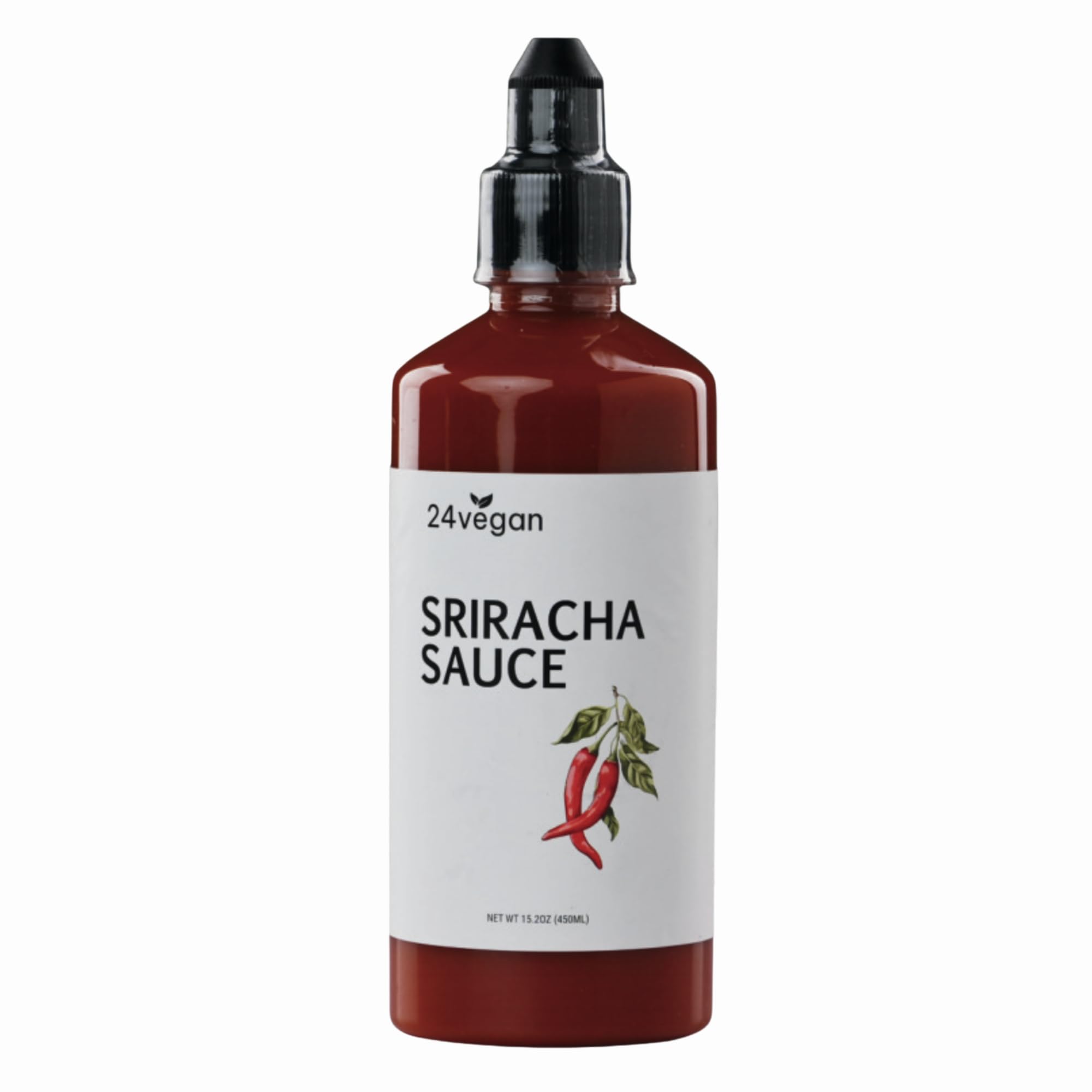 24Vegan All Natural Sriracha Hot Sauce - Clean Label, Chili Garlic Flavor, Non-GMO, No Preservatives, Certified Vegan Hot Sauce | 15.2 fl oz