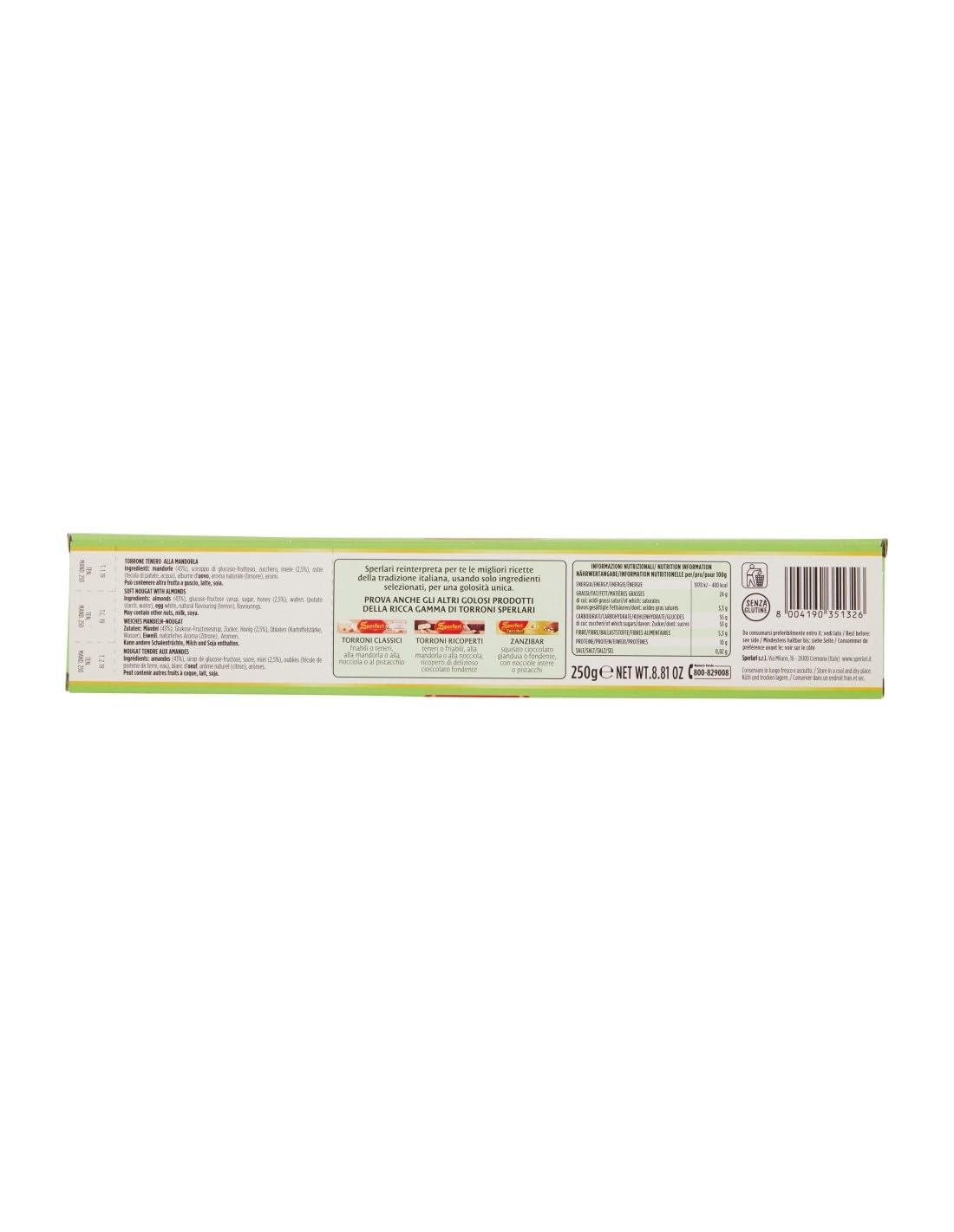 Sperlari Torrone Traditional Italian Candy - Gourmet Soft Nougat With Honey, Vanilla & Crunchy Sliced Almonds - Holiday Italian Nougat Sweet Treat