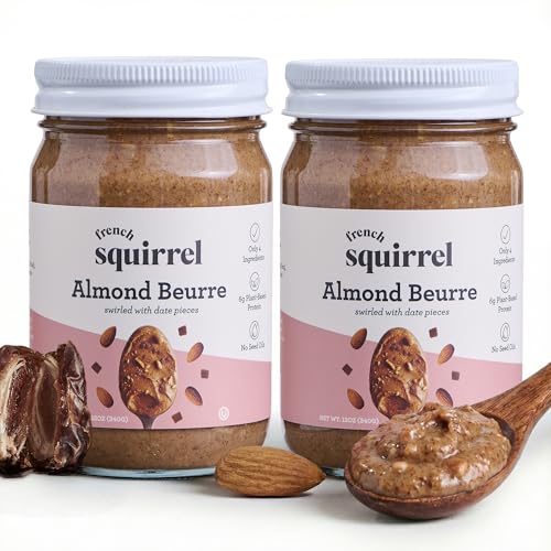 French Squirrel Vegan Almond Butter With Dates, Cinnamon & Sea Salt - 4-Ingredients with 6g Plant-Based Protein, No Seed Oils - Kosher, Dairy Free