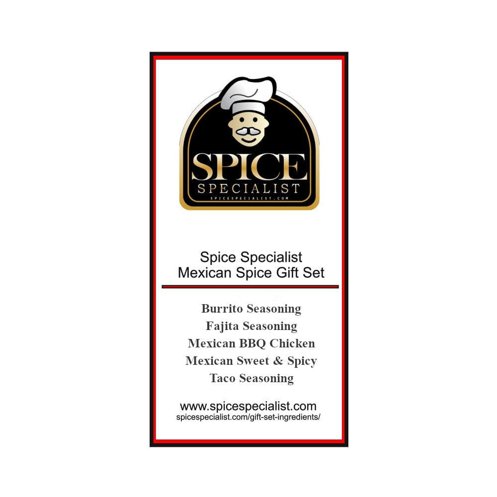 Mexican Spice Gift Set - Contains: 5 different spice jars (1 each of: Burrito spice, Mexi Sweet & Spicy Blend, Taco seasoning, Fajita Seasoning