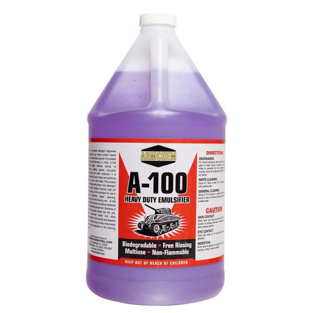 Armchem A-100 Heavy Duty Biodegradable Degreaser - Economical, Non-Toxic, Water-Based Emulsifier for Industrial, Institutional, and Commercial