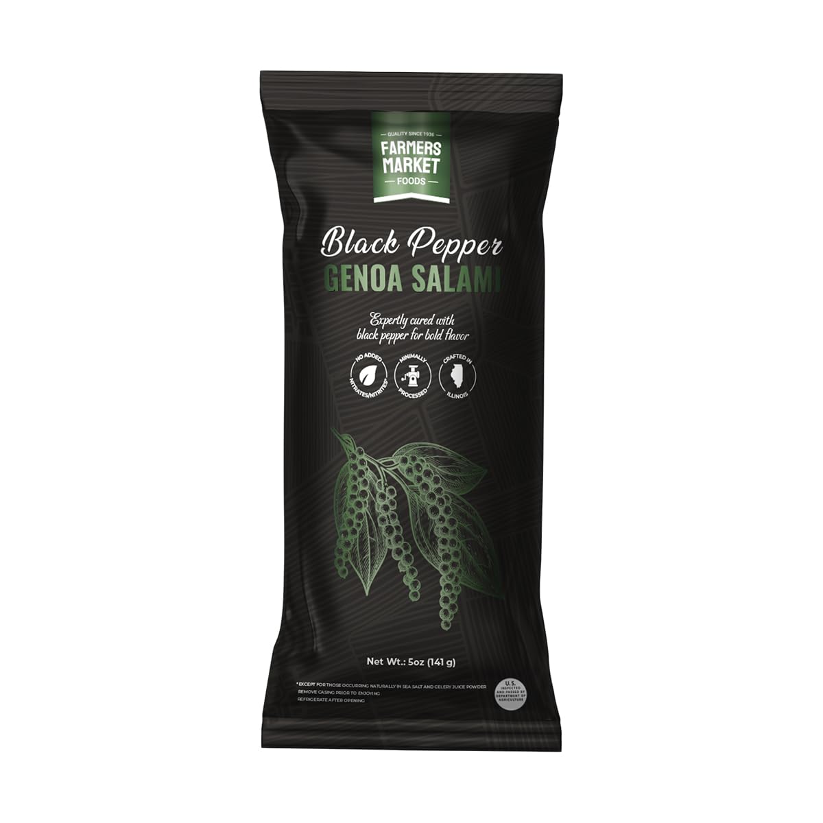 Farmers Market Foods Black Pepper Genoa Salami - Wisconsin Made Clean Label Salami, No Added Nitrates or Nitrites, Gluten Free, High Protein, Low